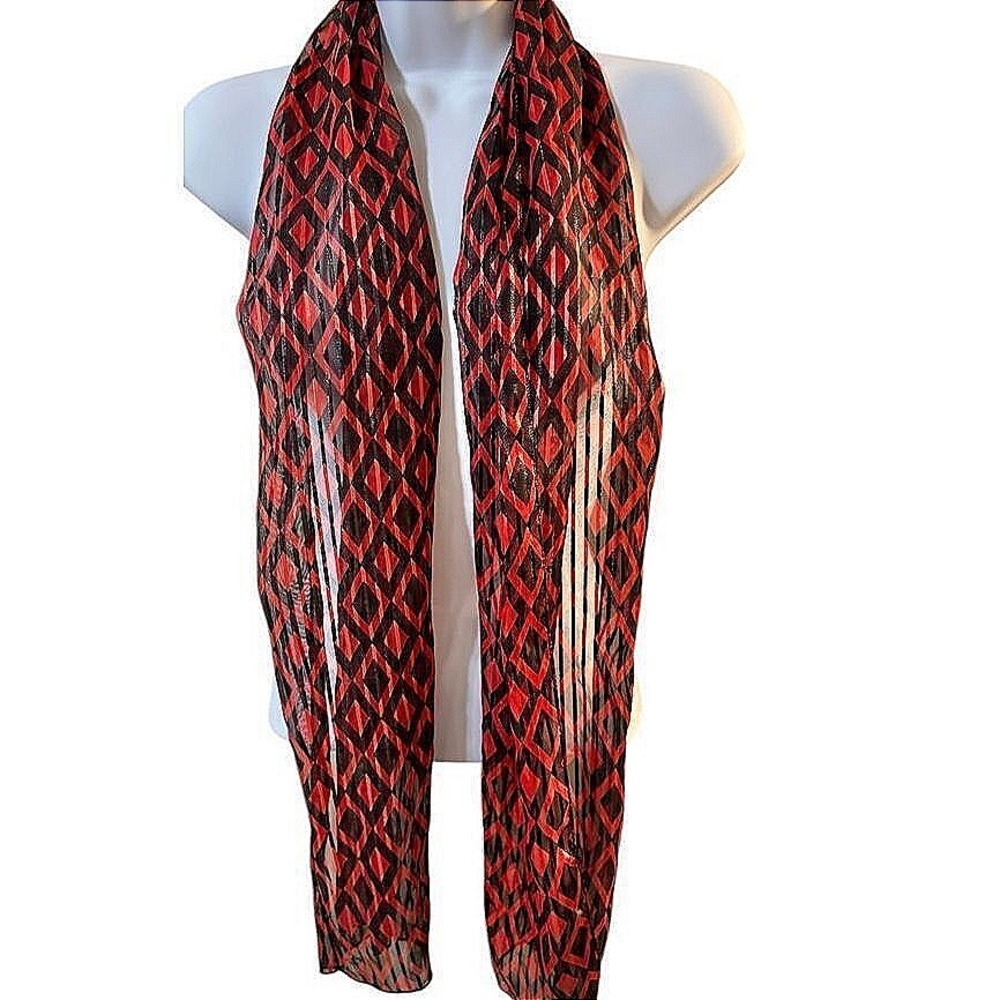 Unbranded Scarf Women Small Red Excellent Diamond Print Geometric Lightweight